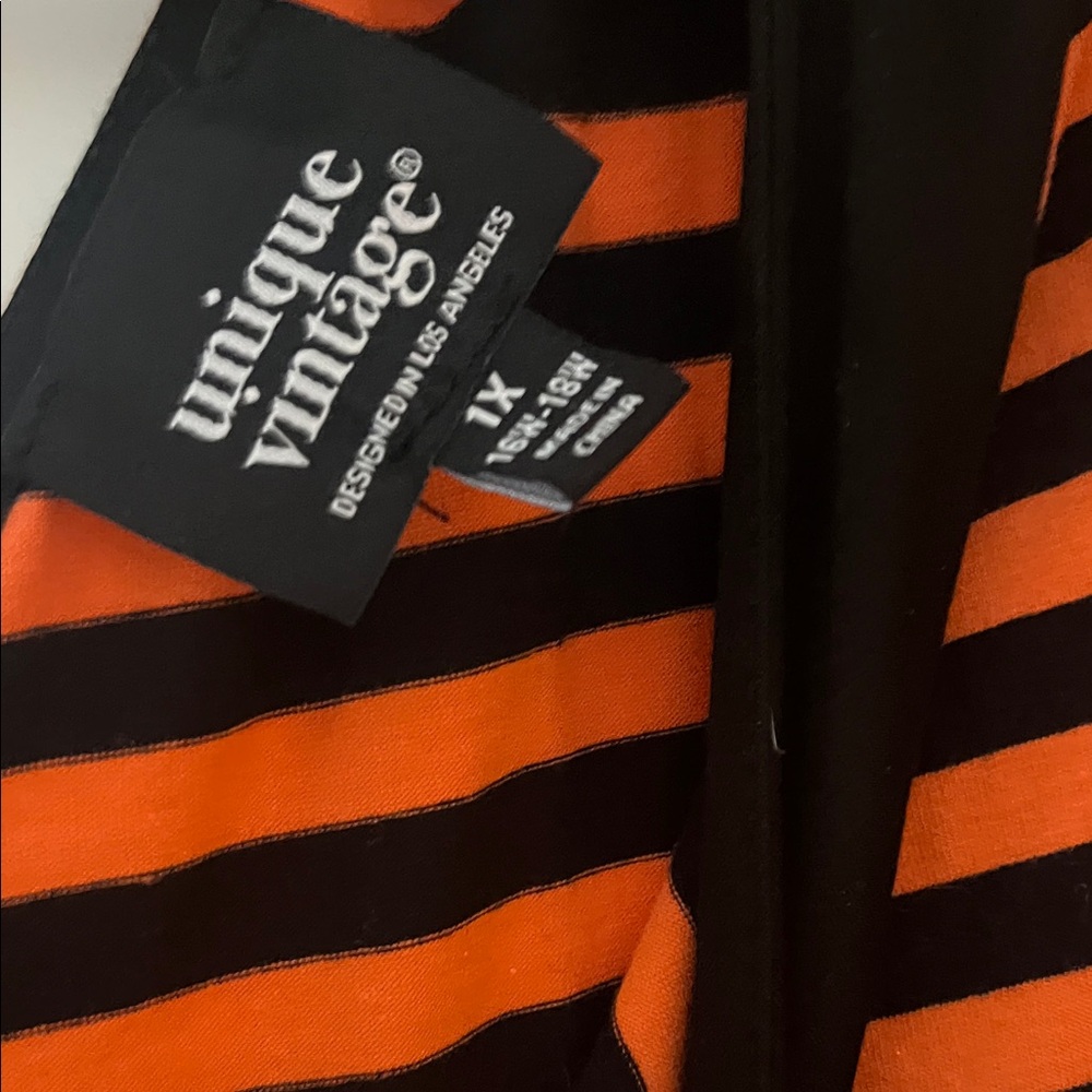 Unique Vintage Orange and Black Striped Dress - Picture 2 of 2
